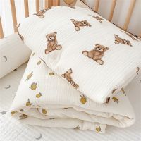 ☎☑卍 Winter Thick Muslin Cotton Printed Bear Puppet Baby DuvetNewborn Thermal ComforterInfant Baby Teddy Bear Blanket with filler