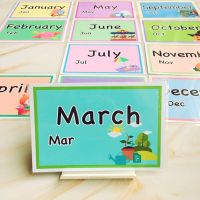 12pcs Month Kids English Flash Cards Early Learning Word Cards Kindergarten Classroom Decoration English Teaching Aids Flash Cards Flash Cards