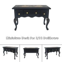 JIPING 1:12 Dollhouse Furniture Miniature Black Writing Desk Table Living Room Kid Toy