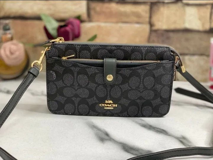 Best Selling Coach 37458 Midnight Navy Signature Coated Crossbody Bag