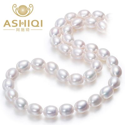 ASHIQI Real white natural freshwater pearl necklace , 40 cm45 cm pearl jewelry for women gift