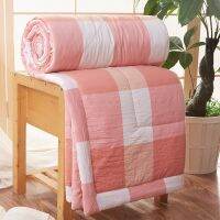 Promotion Hot Sale Simple Summer Air-conditioning Quilts Washed Cotton Lattice Stripe Breathable Bed Cover Comforter Throw