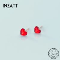 INZATT Real 925 Sterling Silver Red Zircon Heart Stud Earrings For Fashion Women Party Fine Jewelry Cute Accessories Gift