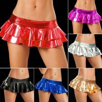 [COD] Womens Skirt Wet Looking Metallic Bodycon Faux Leather Clubwear Short