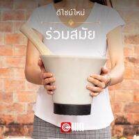 (สีเทา) ครกเซรามิก Stoneware Mortar ครกส้มตำ ดีไซน์ร่วมสมัย เคลือบผิวเงางามทนทาน ไม่เก็บกลิ่น น้ำหนักเบา มียางรองเก็บเสียง สากไม้ยาง