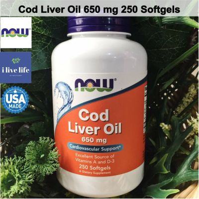 น้ำมันตับปลา Cod Liver Oil 650 mg 250 Softgels - Now Foods