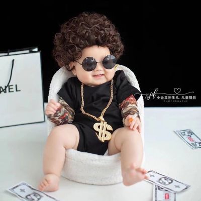 【Ready】🌈 Baby Hundred Days Birthday Banquet Clothes Boys Flower Arms Social Funny Clothes Studio Home Photo Photography Props