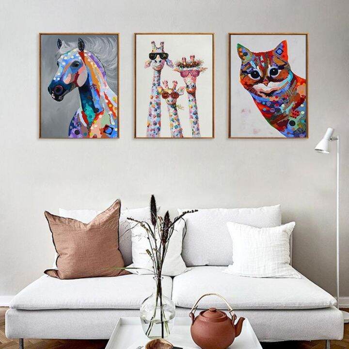 colorful-cute-giraffe-and-cat-and-horse-canvas-painting-cartoon-animal-posters-and-prints-wall-pictures-for-living-room-decor