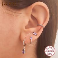 ROXI Bohemia Small Purple Zircon Stone Round Beads Hoop Earrings for Women Wedding Jewelry Earrings 925 Sterling Silver Brincos