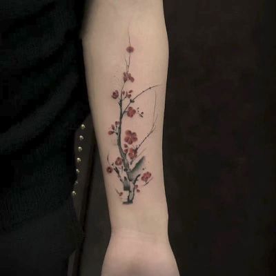 Waterproof Temporary Tattoo Sticker Chinese Ink Style Plum Flower Design Body Art Fake Tattoo Flash Tattoo Arm Leg Male Female