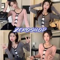 Zero shop?พร้อมส่ง? (Zero-18002) เสื้อไหมพรมแขนยาว ดีเทลโบว์เล็กๆ -C