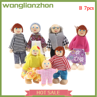 Wanglianzhon ของเล่นตุ๊กตาไม้7คนหุ่นบ้านเฟอร์นิเจอร์ครอบครัวตุ๊กตา