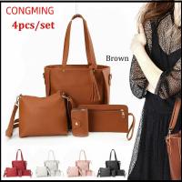 CONGMING 4Pcs/set ความจุสูงมาก กระเป๋า Crossbody แบบพกพาได้ หนังพียู กระเป๋าแบบสะพายไหล่ แฟชั่นสำหรับผู้หญิง ลำลองแบบสบายๆ ชุดกระเป๋าผู้หญิง ผู้หญิงผู้หญิงผู้หญิง