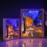 【YD】 With Lights Van Gogh Table Lamp Paper Picture Frame Bedside Carving Bedroom Night Decoration