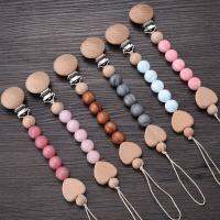 Baby Beech Pacifier Clips Heart Wood Silicone Pacifier Chain Baby Pacifier Clip Pendant Dummy Nipple Holder Anti-drop Accessory Clips Pins Tacks