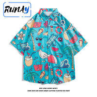 RUNAY เสื้อฮาวายสำหรับชายหาด,เสื้อลำลองพิมพ์ลายแบบแอบสแตรกแขนสั้นปี2023