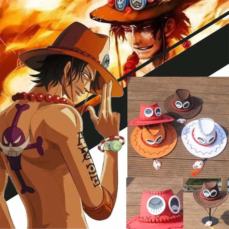 Compre One Piece Portgas D Ace Chapéu Anime Cosplay Chapéu de Cowboy Homens  Mulheres Crianças