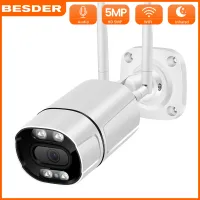BESDER 5MP 3.6mm Lens WiFi Camera AI Human Motion Detection Outdoor P2P Camera 3MP WIFI Waterproof IP Camera 1080P Color Night Vision Security CCTV Camera ONVIF