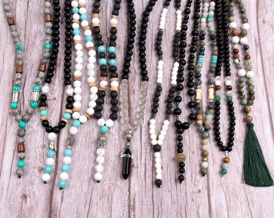 【CW】Natural Stone Beaded Necklace For Men Women Long Pendants Necklace Handmade Jewelry