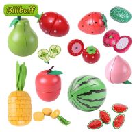 【CC】▲  Kid Cut Fruit 3DWooden Strawberry Magnetic Children Educational