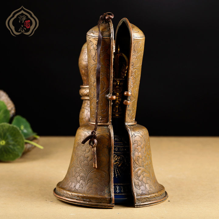 new-original-พระพุทธรูปตกแต่งเดิมพระพุทธรูปเครื่องมือระฆังเก่าชุดเนปาลทองแดงที่ทำด้วยมือสากชุด-v-ajra-ระฆังและสากกระเป๋าขนาดใหญ่พระพุทธรูปทิเบตเนปาล
