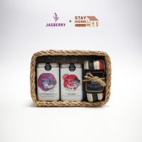 Jasberry x Stayhome ชุดของขวัญสุขภาพ SJ1 ชาสมุนไพร ผ้าพันคอทอมือ กล่องจัดระเบียบ/กล่องผักตบชวา ของขวัญปีใหม่บริษัท ของชำร่วย