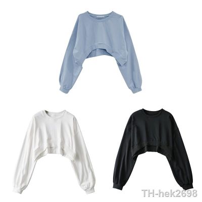 【hot】┇  Sleeve Cropped Crop Top Hoodies Sweatshirt Causal Loose Pullover