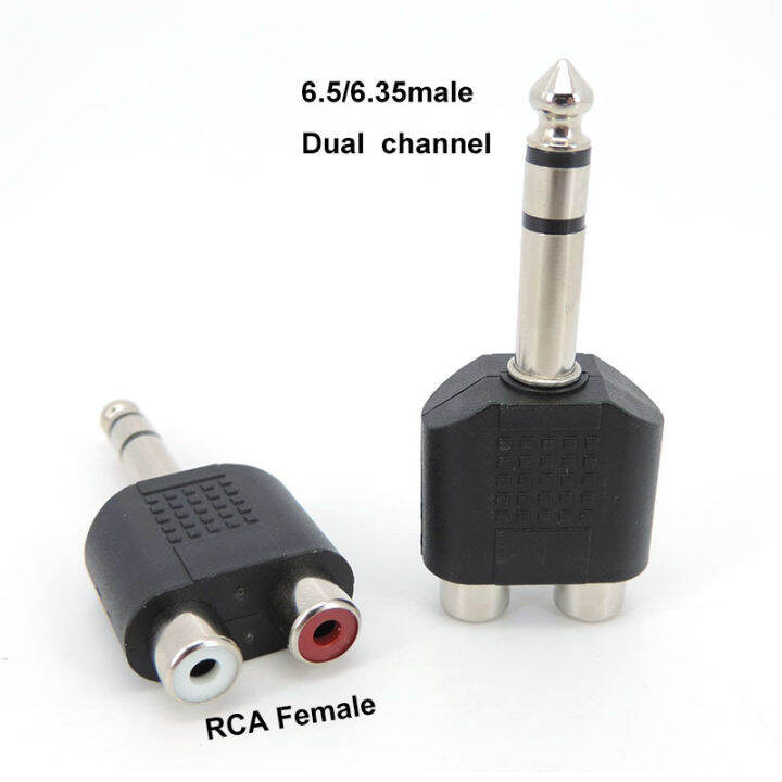 qkkqla-6-35-6-5-mm-male-to-dual-rca-female-audio-and-video-adapter-connection-lotus-three-split-rca-rf-connector-av