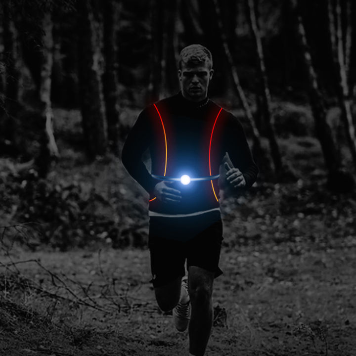 โคมไฟ-usb-ชาร์จได้วิ่งกลางคืนสวมใส่ได้โคมไฟทำงานกลางแจ้ง3โหมดเสื้อกั๊กสะท้อนแสงเตือนกันน้ำสำหรับวิ่งจ๊อกกิ้ง