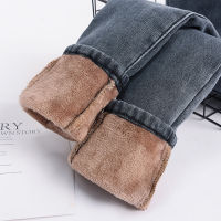 Warm Jeans Pants For Women Plus Size Winter Blue Light blue Solid Skinny Fleeces Thick Pencil Pants with Velvet Denim Trousers