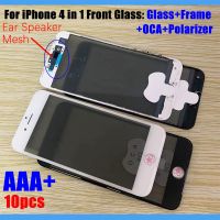 10Pcs For Apple iPhone 6 6s 7 8 Plus 4 in 1 Front Glass OCA Polarizer Film LCD Outer Screen Panel Cold Press Frame Bezel