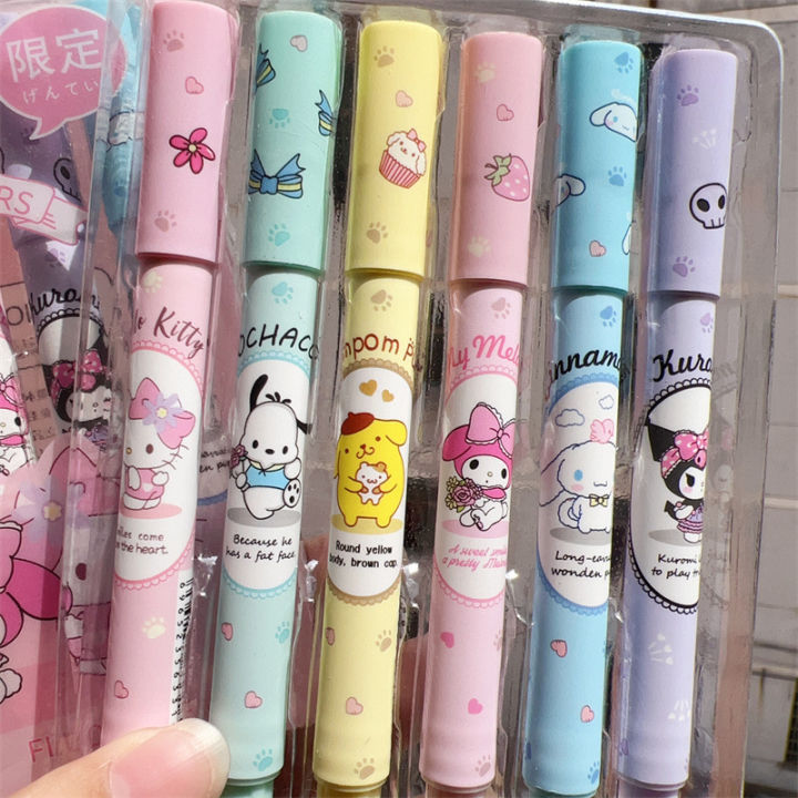 ปากกาเน้นข้อความ-sanrio-6สี-เซ็ต6ชิ้น-กล่องน่ารักหนังสือเน้นข้อความเด็กผู้หญิงลายการ์ตูน