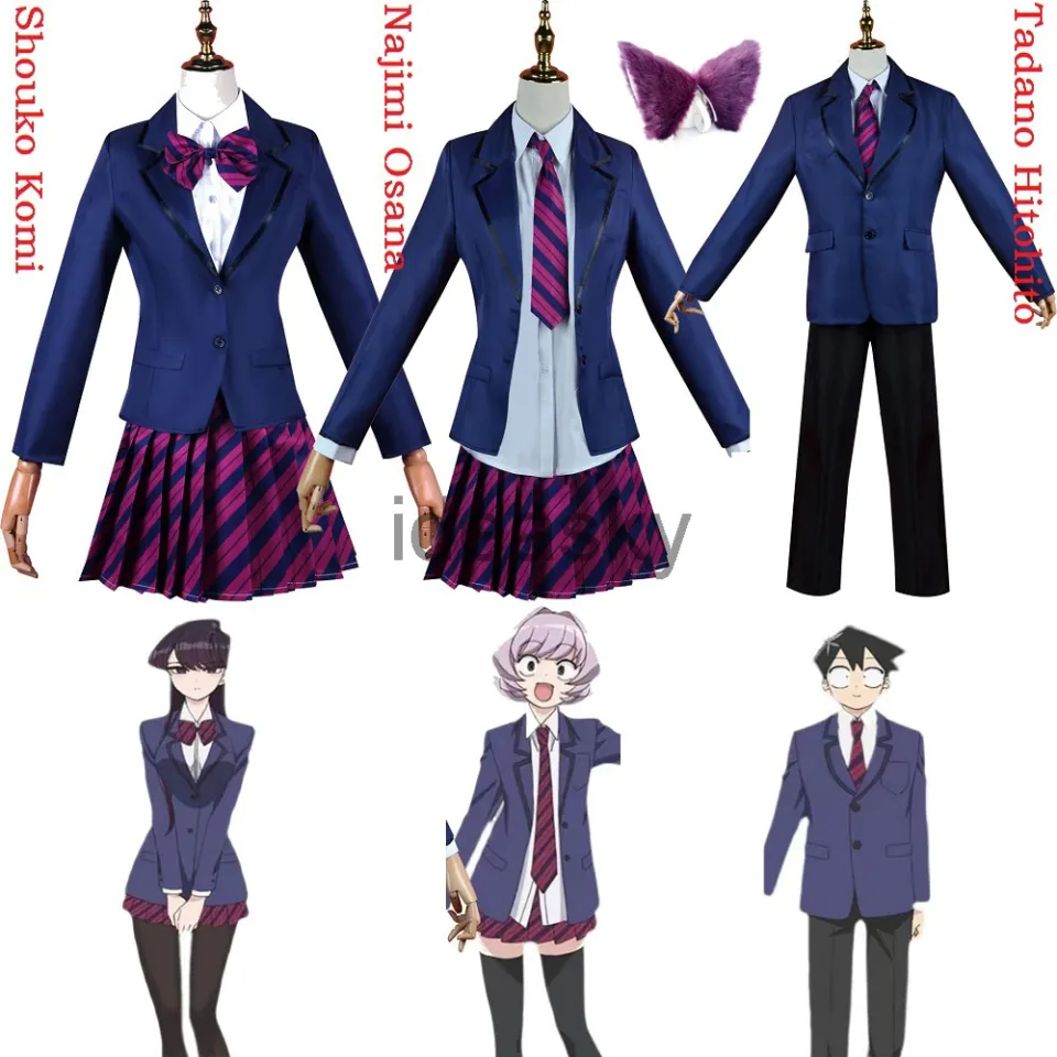 Najimi Osana High School JK Uniform Anime Komi Can t Communicate Cosplay  Costume Skirt Set Blue Suit Pink Short Wig Hair G…