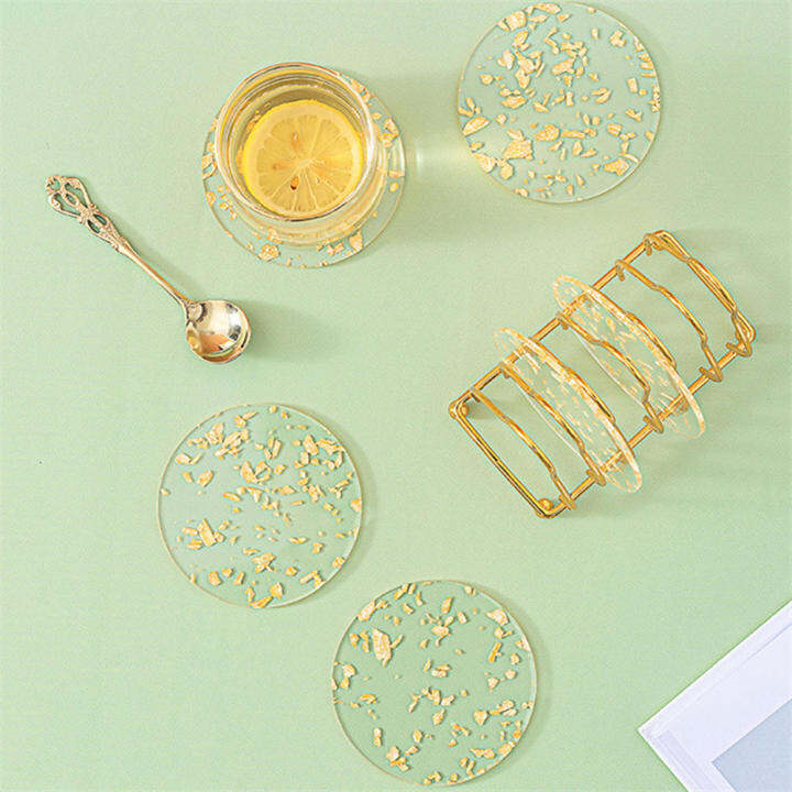 insulation-placemat-desktop-ornaments-transparent-coasters-acrylic-coasters-acrylic-gold-foil-coasters