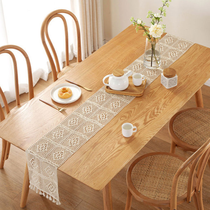 9-5-x-71-beige-macrame-table-runner-ลูกไม้โครเชต์สี่เหลี่ยมหรูหราธงอาหารค่ำสไตล์โบฮีเมียน