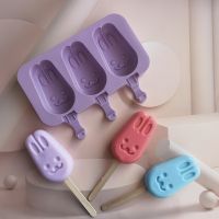✷♗ Silicone Ice Cream Mold Popsicle Siamese Molds with Lid DIY Homemade Ice Lolly Mold Cartoon Cute rabbit Handmade Kitchen Tools