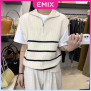 Áo gile len thu đông EMIX Hàn Quốc chất len mỏng phối khoá