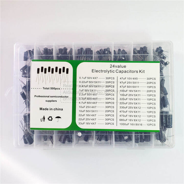 diy-electrolytic-capacitor-500ชิ้นล็อตกล่อง0-1uf-1000uf-24ค่าอลูมิเนียม-electrolytic-capacitors-assorted-kit-และเก็บ16-50v