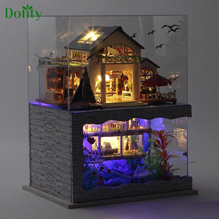 Diy Doll House Music+led Light Villa Model Building Kit Wooden