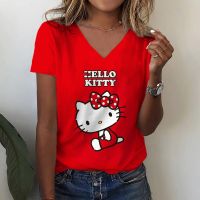 เสื้อเบลาส์ลดราคาสำหรับผู้หญิงเสื้อยืดสตรีทเสื้อคอวี3มิติลาย Panglakad 2023เสื้อยืดแฟชั่นแขนสั้นพิมพ์ลาย Hello Kitty เสื้อฤดูร้อน
