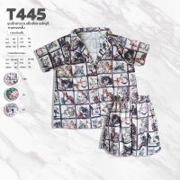 T445 ชุดเซ็ทสาวอวบเสื้อเชิ้ตลายลัคชูรี่+กางเกงขาสั้น ยาว18