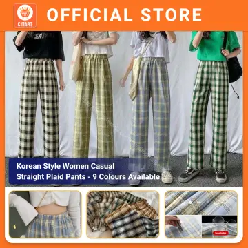 Women's Stylish Plaid Pants High Waist Wide Leg Pants Casual