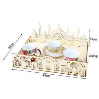 อีดศิลปะบนโต๊ะอาหาร1ชิ้นดิสเพลย์ของตกแต่งแบบไม้ถาดอาหารปาร์ตี้ที่ให้บริการอุปกรณ์ตกแต่ง