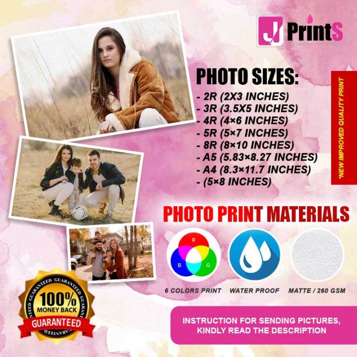 JJPRINTS Photo Printing Services 3R 4R 5R A4 A5 Picture Size, High