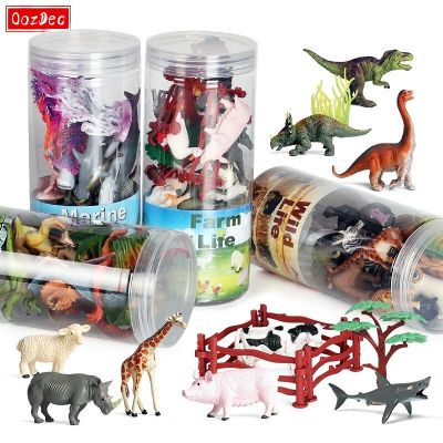 ZZOOI OozDec Miniature Animals Playset Brinquedo Figurine Wild Sealife Farm Dinosaur Model Action Figures Zoo Cute Education Kids Toy