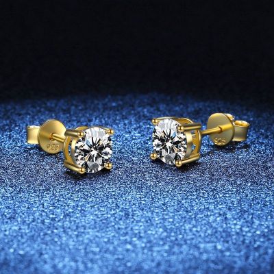 Smyoue 18k Gold D Color Moissanite Studs Earrings for Women Four-claw Sparkly Diamond Earring Wedding Gift S925 Sterling Silver