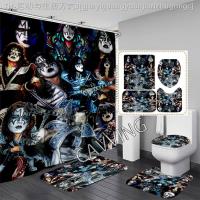 【CW】✥▲  CAVVING Print  KISS ROCK BAND Shower Curtains Curtain Anti-slip Set Toilet Rugs Carpets H4