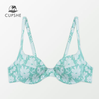 CUPSHE Underwire Push Up Bikini Top Only For Women y V-neck Green Floral Criss Cross Top 2022 Beach Separate Swimsuit Top