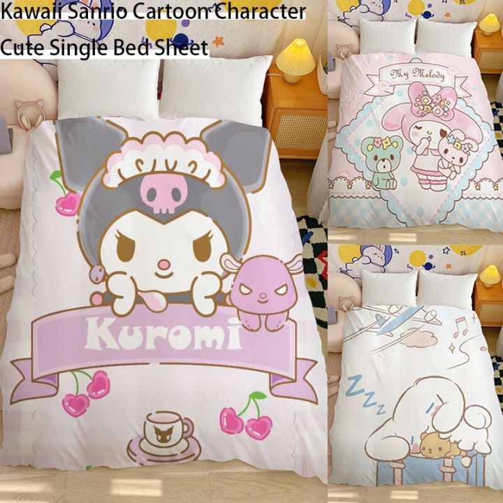 Kawaii Cartoon Kuromi My Melody Cinnamonroll Sanrio Bed Sheet Cute Gilrs Dormitory Bedroom