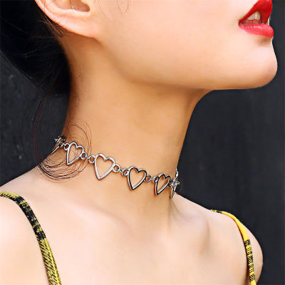 （HOT)Kpop Vintage Harajuku Goth Metal Heart Neck Chains Choker Grunge Necklaces For Women Egirl Cosplay Aesthetic Accessories Jewelry